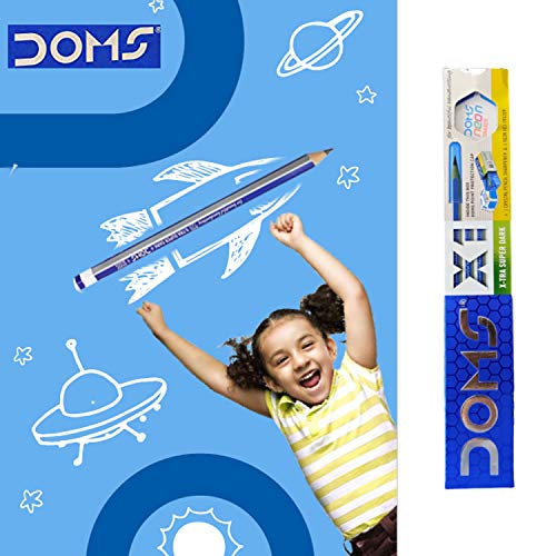Image of Doms X1 Xtra Super Dark Pencil School Stationary Rubber Tipped Graphite for Kids, Boys & Girls Pack of 100
