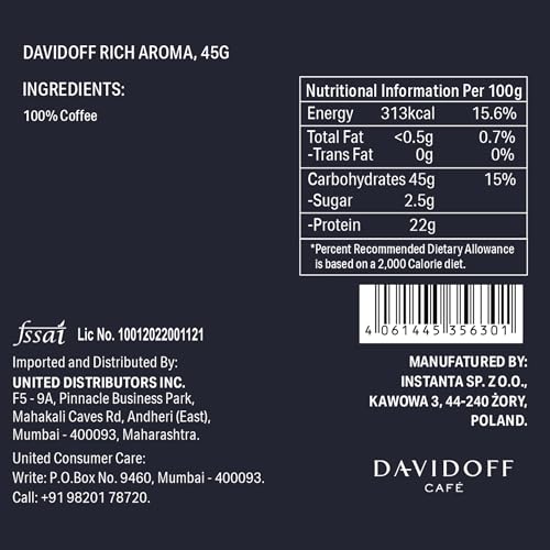 Image of Davidoff Coffee Rich Aroma, 45g | 100% Arabica Beans | 10 /12 Intensity | Granules, Glass Bottle | 45g