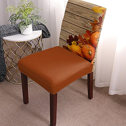Savannan WJL-YI#TAO*20220826SLXM10121YTABSAN Thanksgiving Dining Chair Slipcover, Autumn Orange Pumpkin Maple Leaves Rustic Old Wooden Brown Stretch Covers Removable Parsons Protector thumb #1