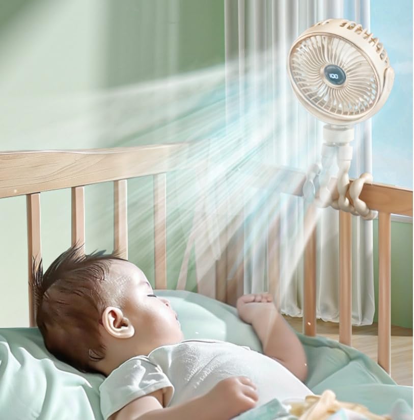 Ventilador portátil recargable USB con trípode de pulpo flexible y pantalla LED 5