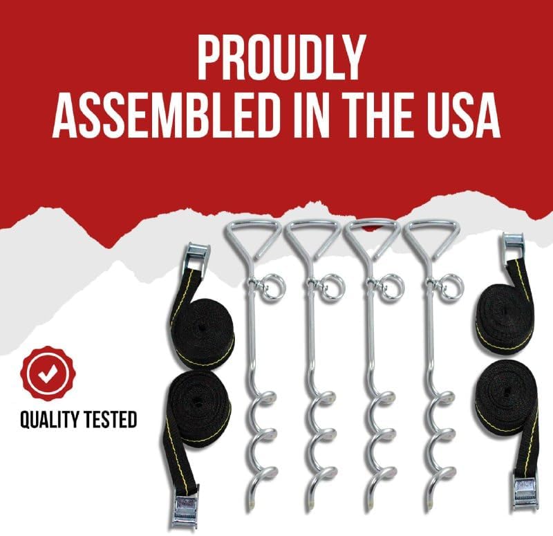 Trampoline Anchor Kit - Heavy Duty Tie Down System - Set of 4 - Tie Downs with Ground Stakes