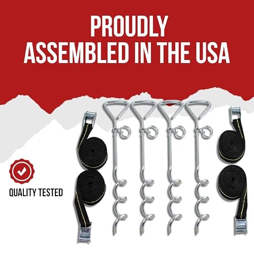 Trampoline Anchor Kit - Heavy Duty Tie Down System - Set of 4 - Tie Downs with Ground Stakes