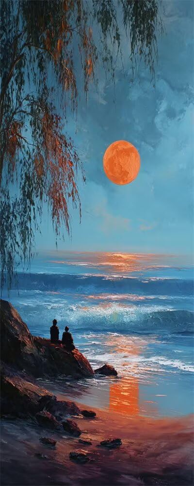 Landscape Diamond Art Kits Adults Large 5D Full Moon Sea Diamond Painting Kits, DIY Full Drill Crystal Art Craft Rhinestone Embroidery Cross Stitch for Adults 39.4x78.7 Inch/100x200 cm -LR1052