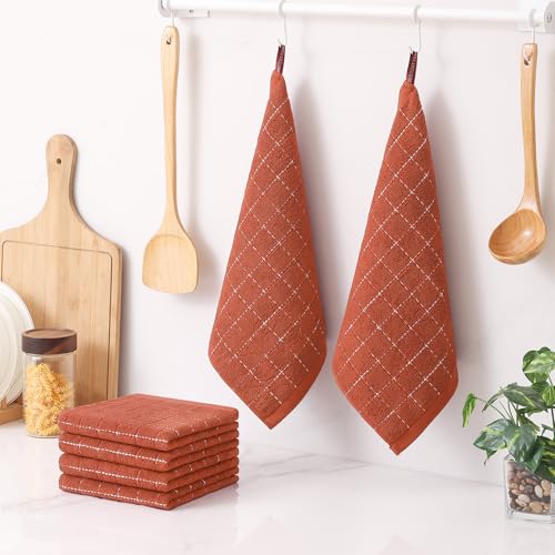 Image of Homaxy 100% Cotton Terry Kitchen Towels, 8 Pack, Rust