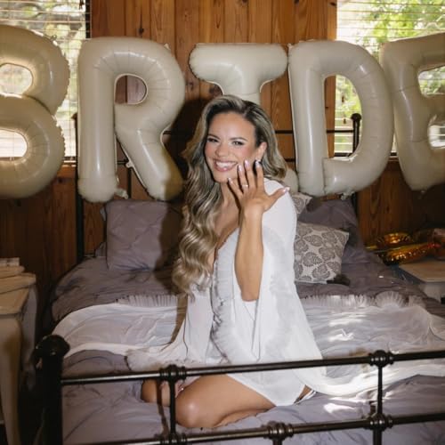 Image of 40 Inch Beige BRIDE Balloons Bachelorette Bridal Shower Party Decorations | Cream White Bride To Be Mylar Foil Letter Balloon Banner Sign for Engagement Camp Bach Party Favors Wedding Gift Accessories