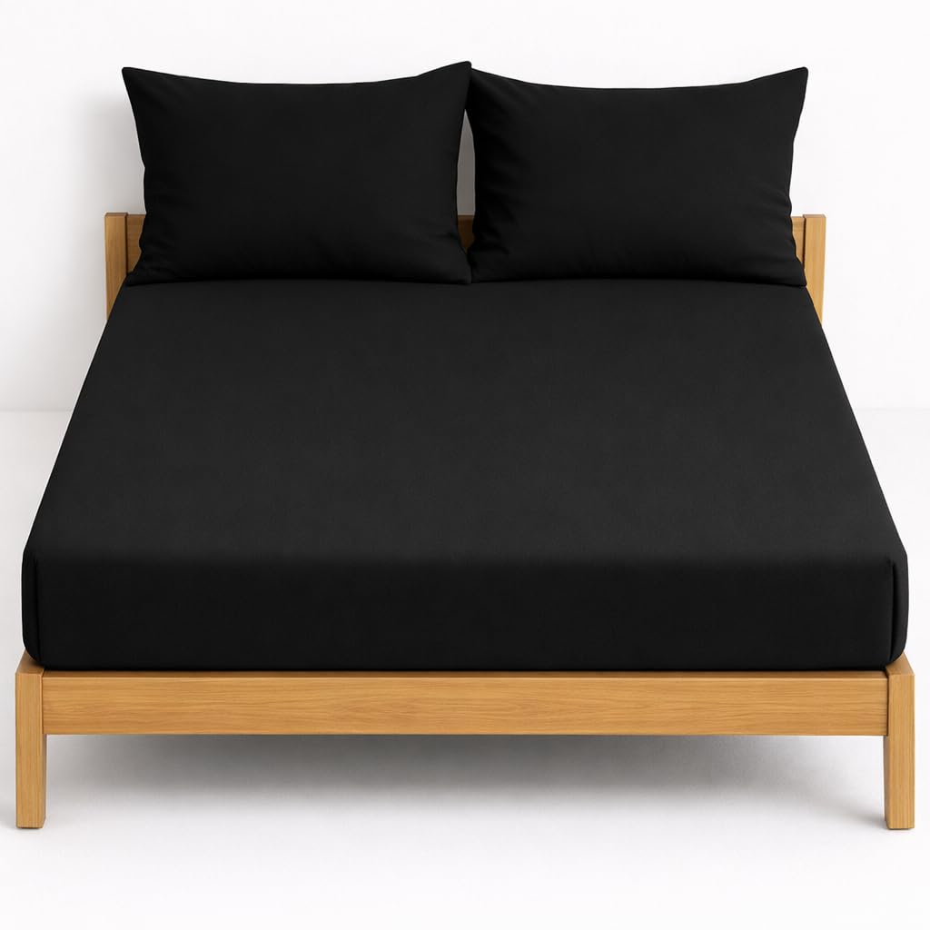 NIYS Luxury Bedding 100% Egyptian Cotton 40CM/16 Extra Deep Fitted Sheets (Black, Single + pillow pair) — image 1