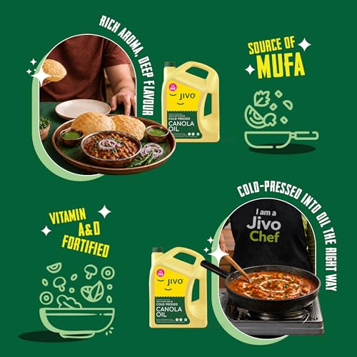 Image of JIVO Canola Cold Pressed Edible Oil - 4 Litres | Cooking Oil for Daily Use, Ideal for Roasting, Frying, Baking & All Types of Cuisines | Cold Pressed Oil for Cooking