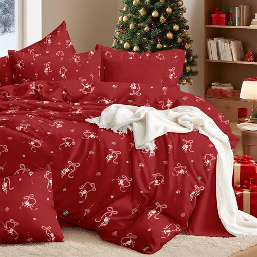 Freyamy Weihnachts Bettwäsche 135x200,Weihnachten Rot...