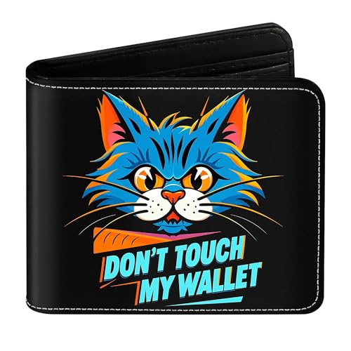 Cool Blocking Leather Wallet for Boys & Teens, Ages 8-15 – Funny Bifold Design with Coin Pocket, ID Window & Wallet Card – Ideal for Boys, Sons, and Male Youth (Don't touch my wallet)