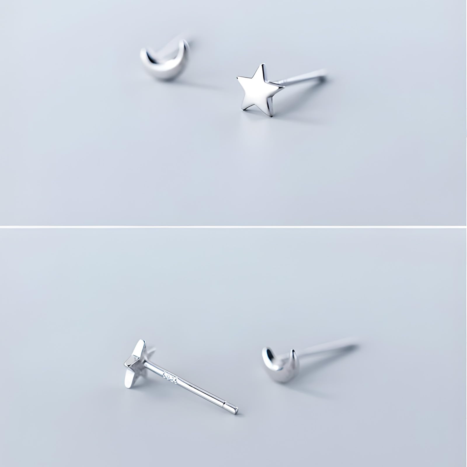 4 Paia Orecchini in Argento 925 Orecchini Stella e Luna | Ipoallergenic Piccoli con Cubic Zirconia Orecchini Argento per Donna e Ragazze