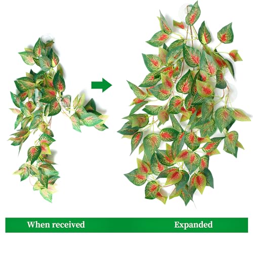 Image of Aquarium Decorations Plants Artificial Fake Plastic Water Grass Plants for Fish Tank Aquarium Decor Artificial Hanging Plants (Red Inside Leaves, 20INCH)