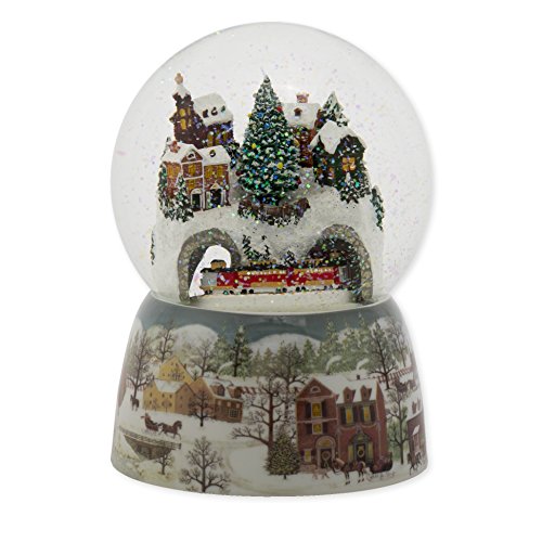 Train Tunnel Winter Scene 120MM Revolving Musical Glitterdome Plays Over the River