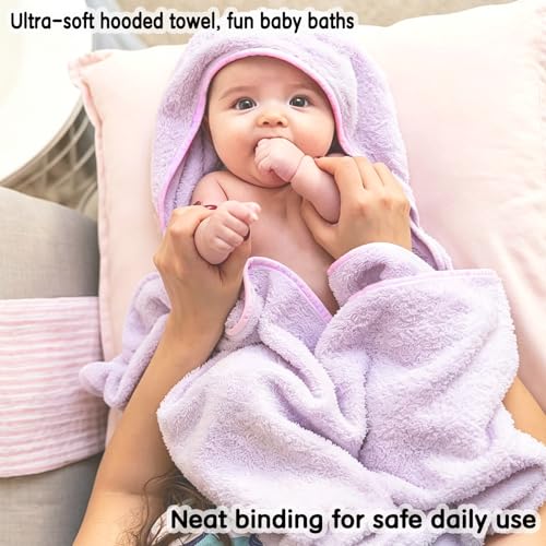 Image of Baby Hooded Bath Towel 31.5 inchx31.5 inch Ultra Absorbent Cloud-Soft Cozy Coral Fleece, for Newborn Infant Toddler Up to 3 Years, Unisex Bathrobe Blanket (Lavender)