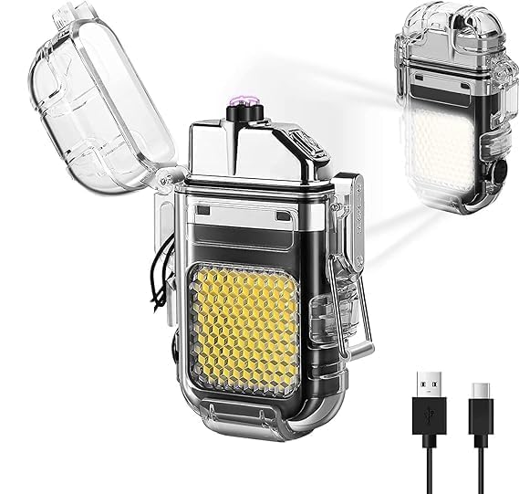 YESVIYA Waterproof Portable Mini LED Flashlight Lighter | USB Rechargeable Keychain Light Outdoor Camping Emergency Lantern Double Arc Plasma Lighter Transparent Body Windproof & Flameless-image-49