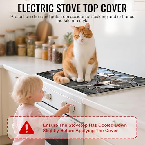 Image of NYZE Stove Cover for Electric and Glass Stove Tops 3-in-1 Stove Mat, Heat Resistant Counter Protector Mat, Non-Slip Surface & Drying Rack (Retro Flowers, 28.5 inchLx20.5 inchW)