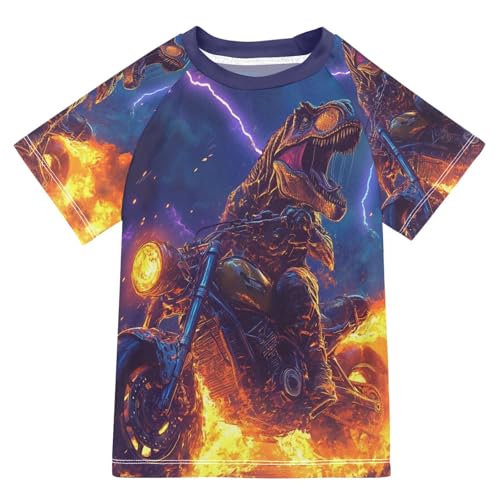 Kids Swimsuit Dinosaur Fire Motorcycle T-rex Sunscreen T-Shirts Swimwear Sets UPF 50+