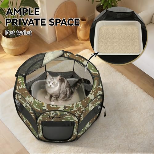 Image of Siedihit Playpen for Small Dog Cat, Dogs Tent Crate Cage Indoor /Outdoor, Portable Pop Up Dog Kennel with Carrying Bag for Rabbits, Removable Top (Green Camo, Small)