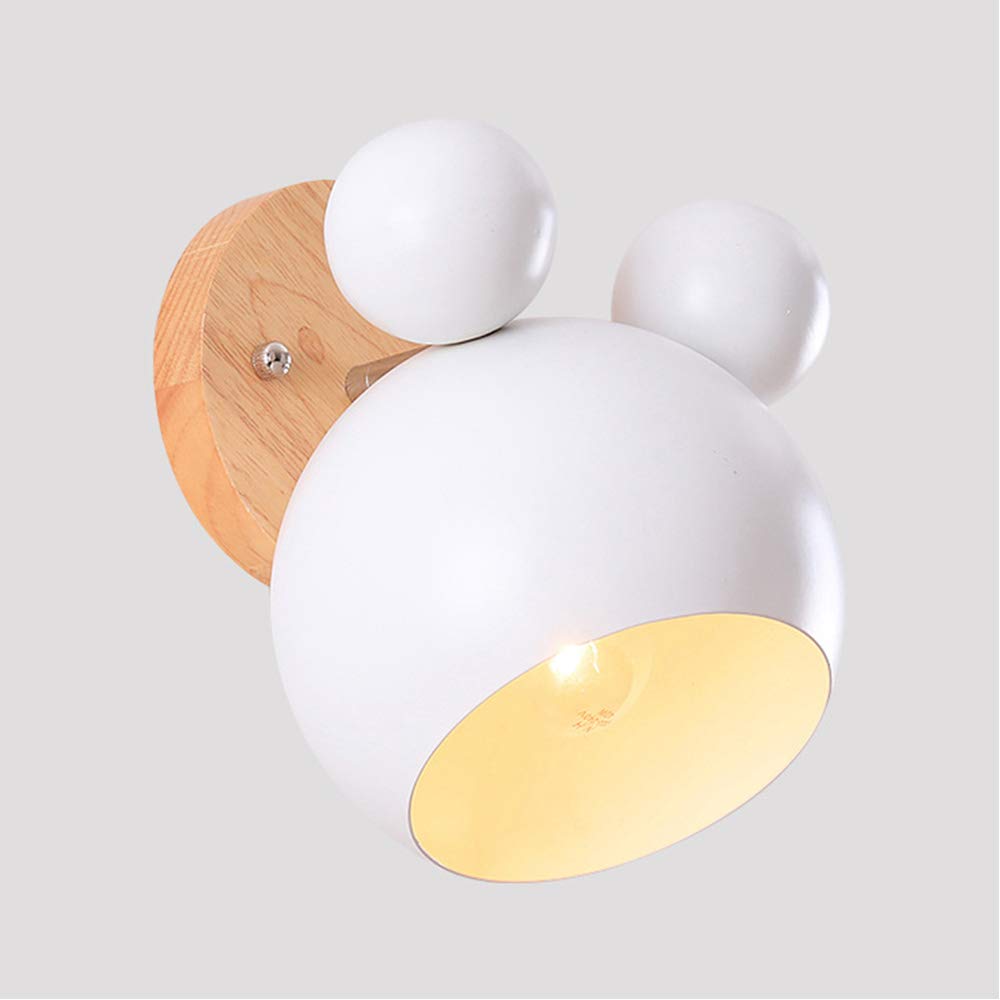 Mengjay Creativo de Dibujos Animados de Madera Mickey Lámpara de Pared Nordic Macaron LED Lámpara de Pared para Niños Leyendo Dormitorio iluminación de Noche E27 Aplique de Pared (Blanco)