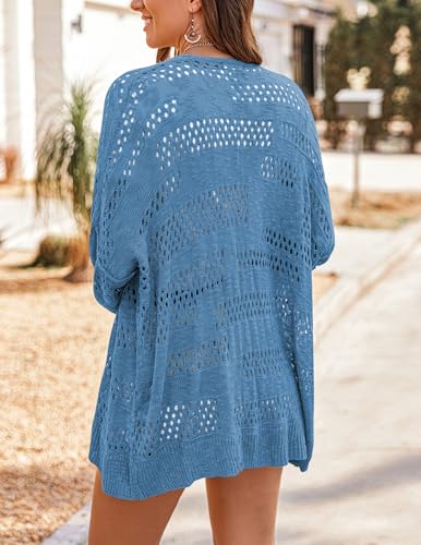 Image of HOTOUCH Lightweight Crochet Cardigan for Women Long Sleeve Open Front Knit Oversized Cardigans Sweaters