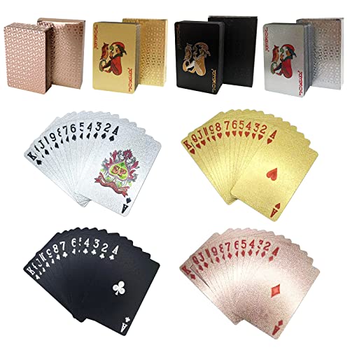 FMOACEN 4 Decks Waterproof Playing Cards Checkered Rose Gold Silver Pink Plastic Poker Cards Playing Cards Themed Standard Playing Card Games for Adults Family Game Party Show Festival