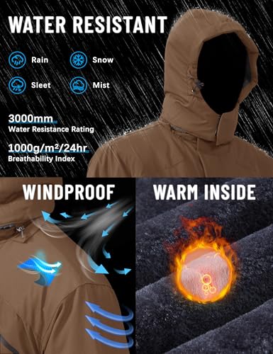 Image of TACVASEN Men's Winter Skiing Jackets Water Resistant Fleece Coats Insulated Thermal Snowboard Jacket Parka Raincoat with Hood