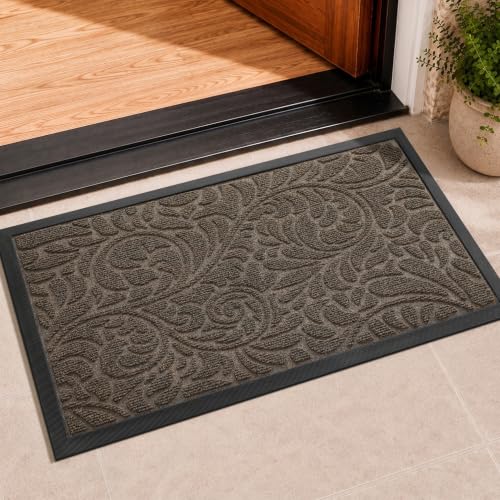 Yimobra Front Door Mat Outside Entrance, Floral Outdoor Mat, 29.5x17,Brown