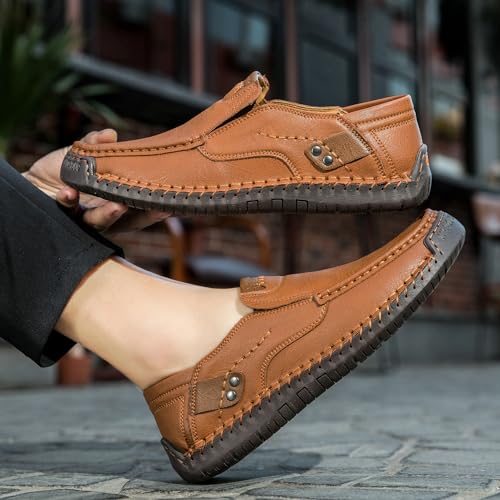 Men's Handmade Slip on Genuine Leather Loafers Soft Breathable Driving Shoes4