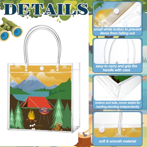 Image of Teenyyou 24 Pcs Camping Theme Clear Gift Bags with Handles Outdoor Adventure Transparent Tote Bags Reusable PVC Gift Container for Camping Theme Party, Bridal Shower, Birthday Party Favors