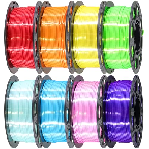 Image of 1.75mm Silk Shiny PLA 3D Printer Filament 8 Bright Colors Bundle: Silk Yellow /Lime Green /Orange /Sky Blue /Pink /Cyan /Red /Purple, Each Spool 250g, Total 2Kg 3D Printing Material, 250g x 8 Spools