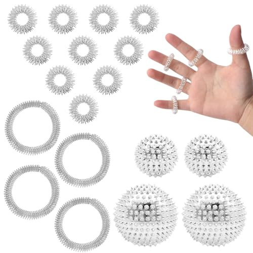 18 Igelball-Massagegerät mit 4 Igelbällen (32 mm und 47 mm), 10 akupressur ring, 4 Massage Bracelets, Skills Borderline Set, Hedgehog Ball Massage,igelball metall, (Silber) 18 Igelball-Massagegerät mit 4 Igelbällen (32 mm und 47 mm), 10 akupressur ring, 4 Massage Bracelets, Skills Borderline Set, Hedgehog Ball Massage,igelball metall, (Silber)