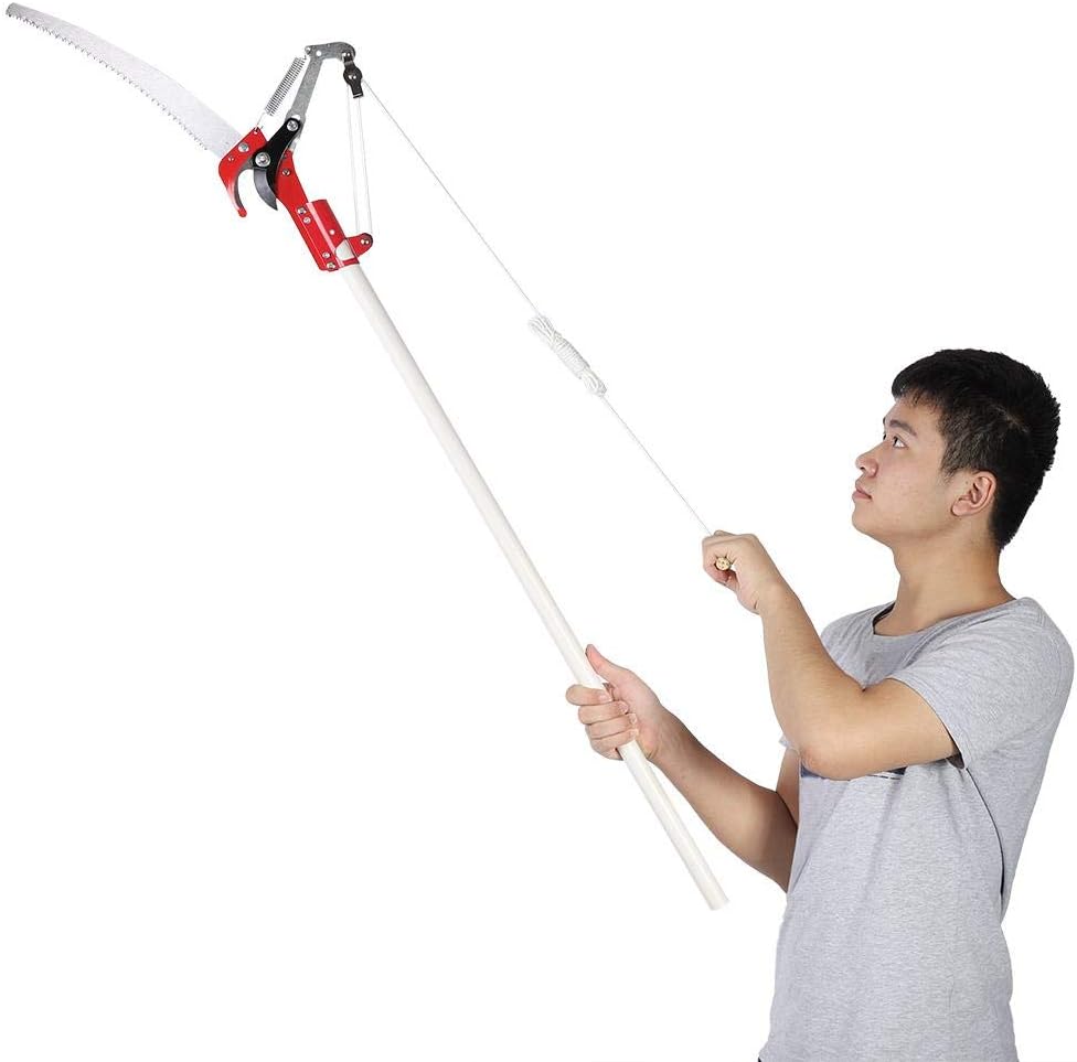 Hand Pole Saw, 2 Wheels Heavy Duty Long Reach Tree Pruner, Professional Manul Pole Pruning Saw for Sawing, Shearing, Gardening and Landscaping (Without Extension Pole)