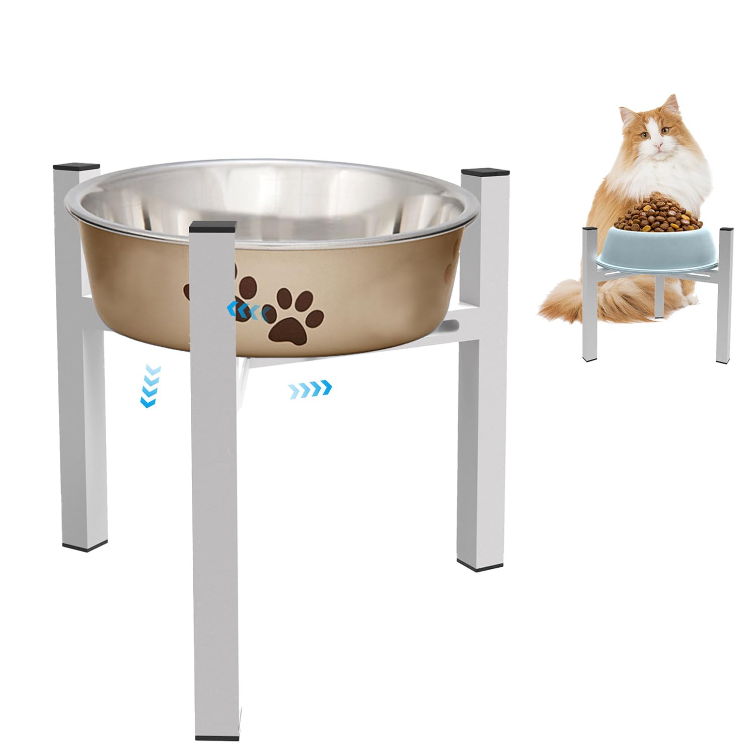 Soporte elevado para cuenco para gatos, bueno para aliviar la artritis de la digestión de gatos mayores, elevador de comedero de metal ajustable, se adapta a cuencos redondos de 5.1 a 7.4