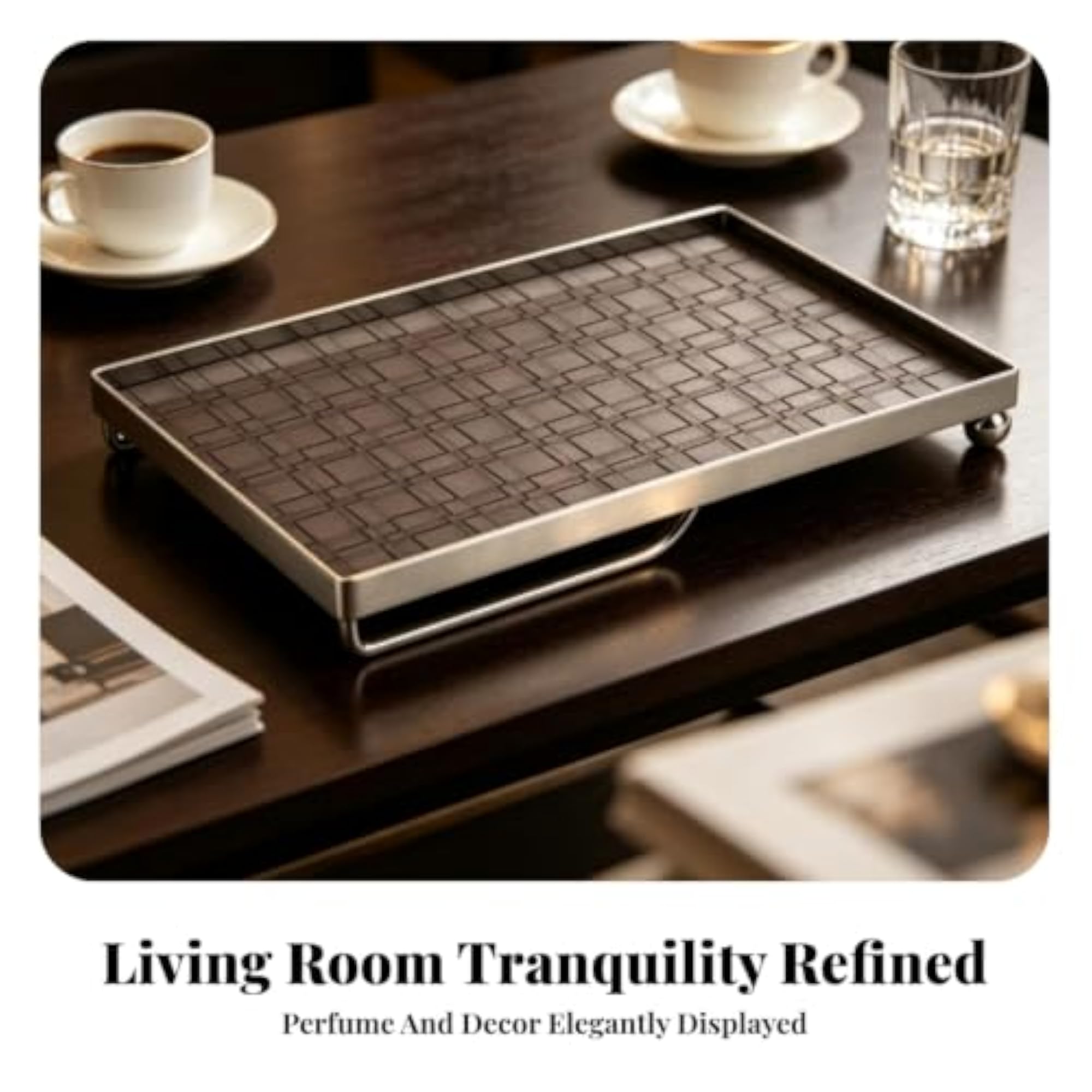 Woven Textured Iron Tray with Leather Surface