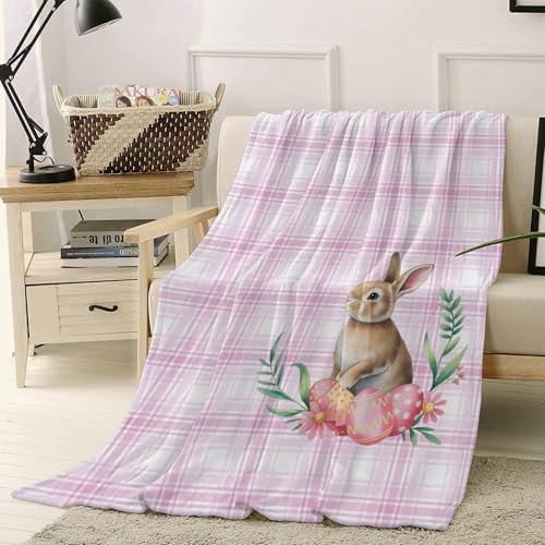Ooomigasusi ブランケット 掛け毛布 フランネル 厚手 柔らかい肌触り 暖かい 保温 ふわふわ 冷え対策 春秋冬用 軽量 おしゃれ 膝掛け 静電気防止 毛抜けない 抗菌 春 うさぎ ピンクのチェック 150x200cm