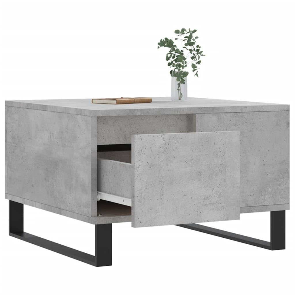 Générique Stolik kawowy Szary Beton 55x55x36,5 cm Drewno inżynierskie | Z szufladą do przechowywania, wytrzymała góra, metalowe nóżki, łatwa do czyszczenia, nowoczesna