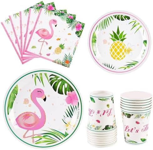 Bild von WERNNSAI Flamingo Party Deko – 64 PCS Flamingo Geburtstags Dekorationen Mädchen Kinder Rosa Tropische Somer Servietten Teller Becher Geschirr Set Geburtstagsparty Poolparty Dekorationen 16 Gäste