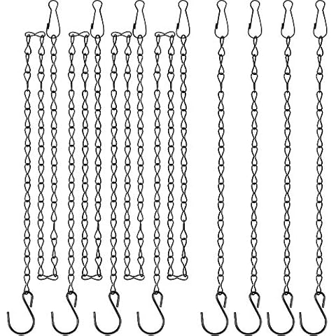 Teenitor 8 Pcs Black Metal Hanging Basket Chains, 4 Pcs 35 Inch & 4 Pcs 13 Inch Replacement Extender Metal Chains Set with Clips & Hooks for Chicken Feeder Bird Cage Planters Lanterns Ornaments Cover