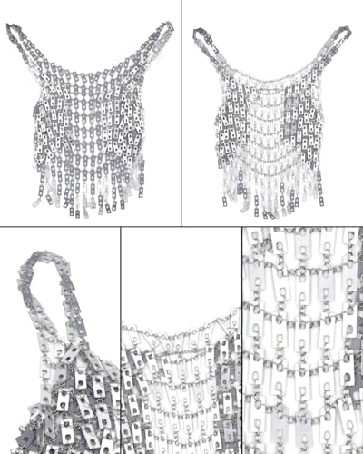 Image of AIBEARTY Women's Sexy Multi-Layer Metal Chain Crop Tops Hollow Out Halter Backless Tassel Camisoles for Rave Party Club