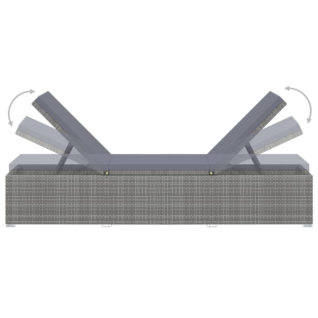 vidaXL Sonnenliege mit Auflage Gartenliege Relaxliege Rattanliege Strandliege Liegestuhl Liege Gartenmöbel Rattanmöbel Poly Rattan Grau