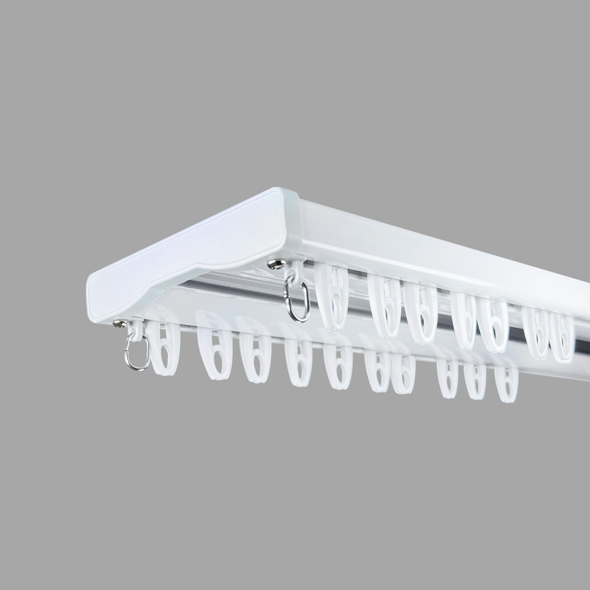 Double Curtain Rail Track, Heavy Duty Aluminium and PVC Ceiling Set, With Hooks (240cm) — image 1