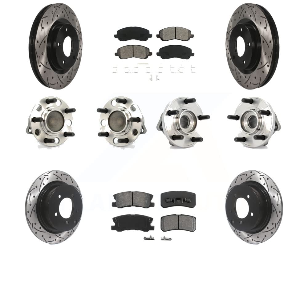 Front Rear Hub Bearings Assembly Coated Disc Brake Rotors And Semi-Metallic Pads Kit (10Pc) For Chrysler Dodge Avenger Sebring 200 With 302mm Diameter Rotor KBB-110995