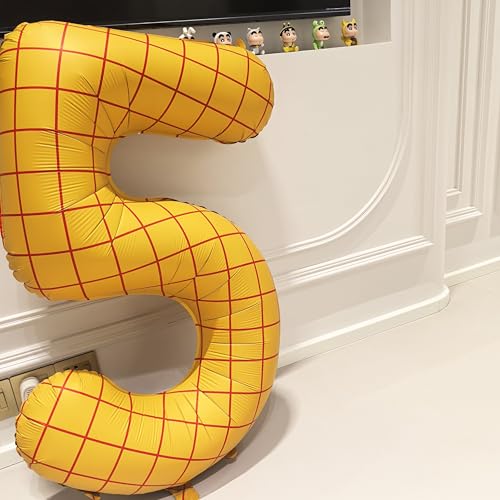 Image of 40 inch Large Number Balloon 50 Toy Inspired Story Yellow Birthday Balloon | Western Rodeo Party Supplies Boy Girl Story Anniversary Kids Birthday Party Cowboy Farm Themed Baby Welcome Decorations