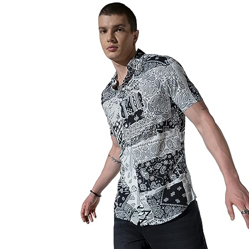 Image of Hubberholme Men's Rayon Relaxed Fit Printed Half Sleeve Resort Shirt