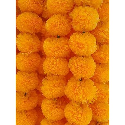DECORATION CRAFT Pack of 5 Artificial Light Orange Marigold Flower Garlands 5 Feet Long, for Parties, Indian Weddings, Indian Theme Decorations, Home Decoration, Photo Prop, Diwali, Indian Festival Cover