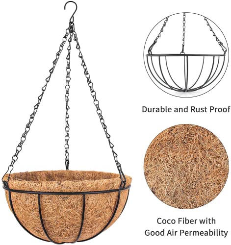 Wizdar 5PCS Metal Hanging Planters Basket with Coco Coir Liner 10 Inch Round Wire Plant Holder Porch Decor Flower Pot Hanger Garden Decor Watering Hanging Baskets for Indoor Outdoor - Image 5