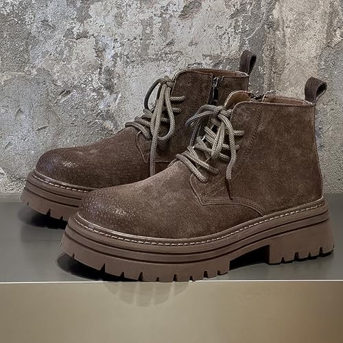 Men's Platform Chukka Boots Fashion Suede Chunky Heel Ankle Boots Casual Lace up Side Zip Lug Sole Non-Slip Motorcycle Boots4