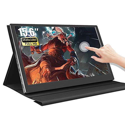 Monitor portátil de 15,6 pulgadas FHD 1920 x 1080P IPS LCD ultra fino Multitouch Monitor con conector Dual tipo C y Dual USB, entrada de vídeo HDMI para ordenador portátil PS3 PS4 Raspberry Pi, Kenowa