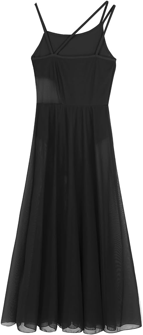 ranrann Women Mesh Cutout Latin Dance Dress One Shoulder Lyrical Dance Costume Contemporary Ballroom Dancewear