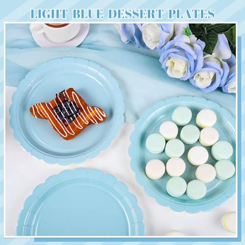 NatNarr 30 Stück Hellblaue Pappteller, 9 Inch Einweg Party Pappteller mit Wellenschliff, Babyblau Dessertteller für Geburtstag, Babyparty, Hochzeit
