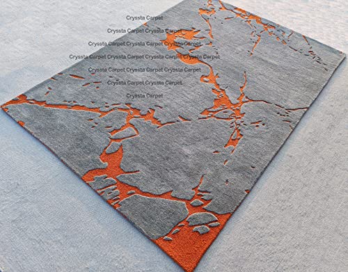 Image of Cracks Carpet for Living Room Size 5x7 Feet (150x210 cm) Color Grey Orange